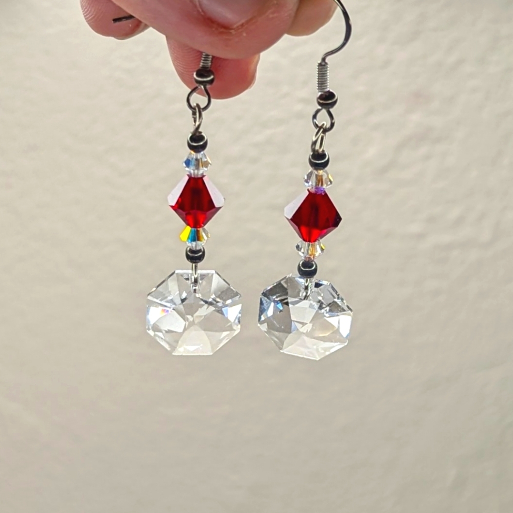 Red and Silver Crystal Earrings